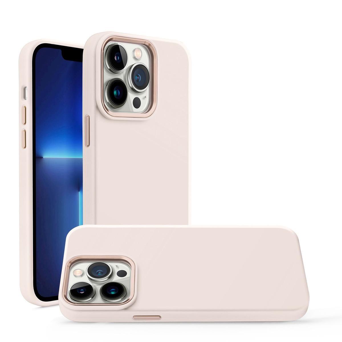 iPhone 15 Premium LIQUID Silicone with Metal Buttons and Camera Edges Case Cover - Beige