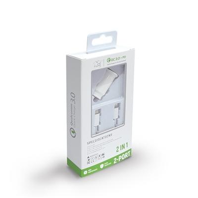 35W Fast Car charger 2 in 1 with Dual ports, C to 8 Pin cable in white, photo 3 of 4
