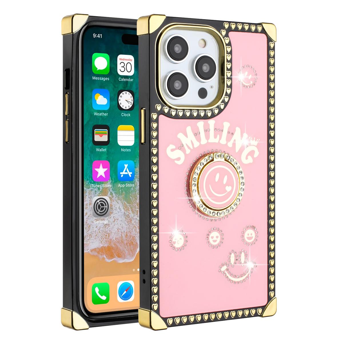 iPhone 15 Pro Passion Hearts Smiling Diamond Ring Stand Case Cover, photo 10 of 15