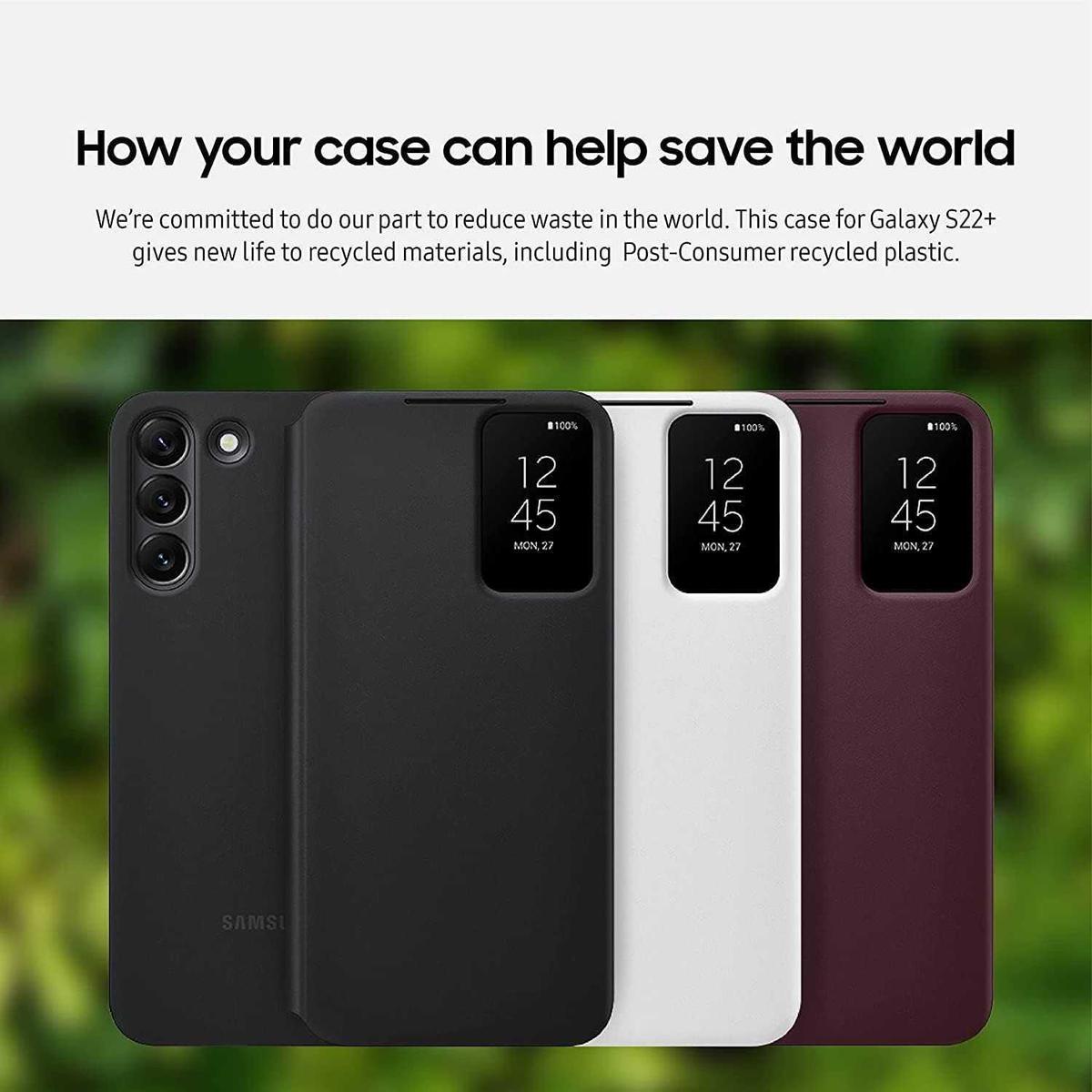 SAMSUNG Galaxy S22+ Plus Case S-View Flip Cover - Protective Phone Case, Tap Control, Cutting Edge Design - includes Microfiber Cleaning Cloth - Black
