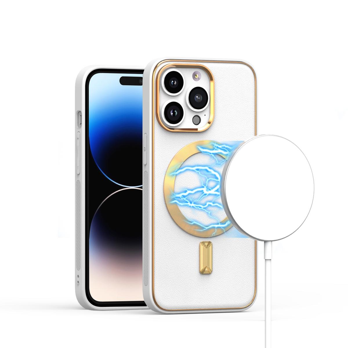 iPhone 15 Ultimate Quality PU Leather Hybrid Case Cover - White
