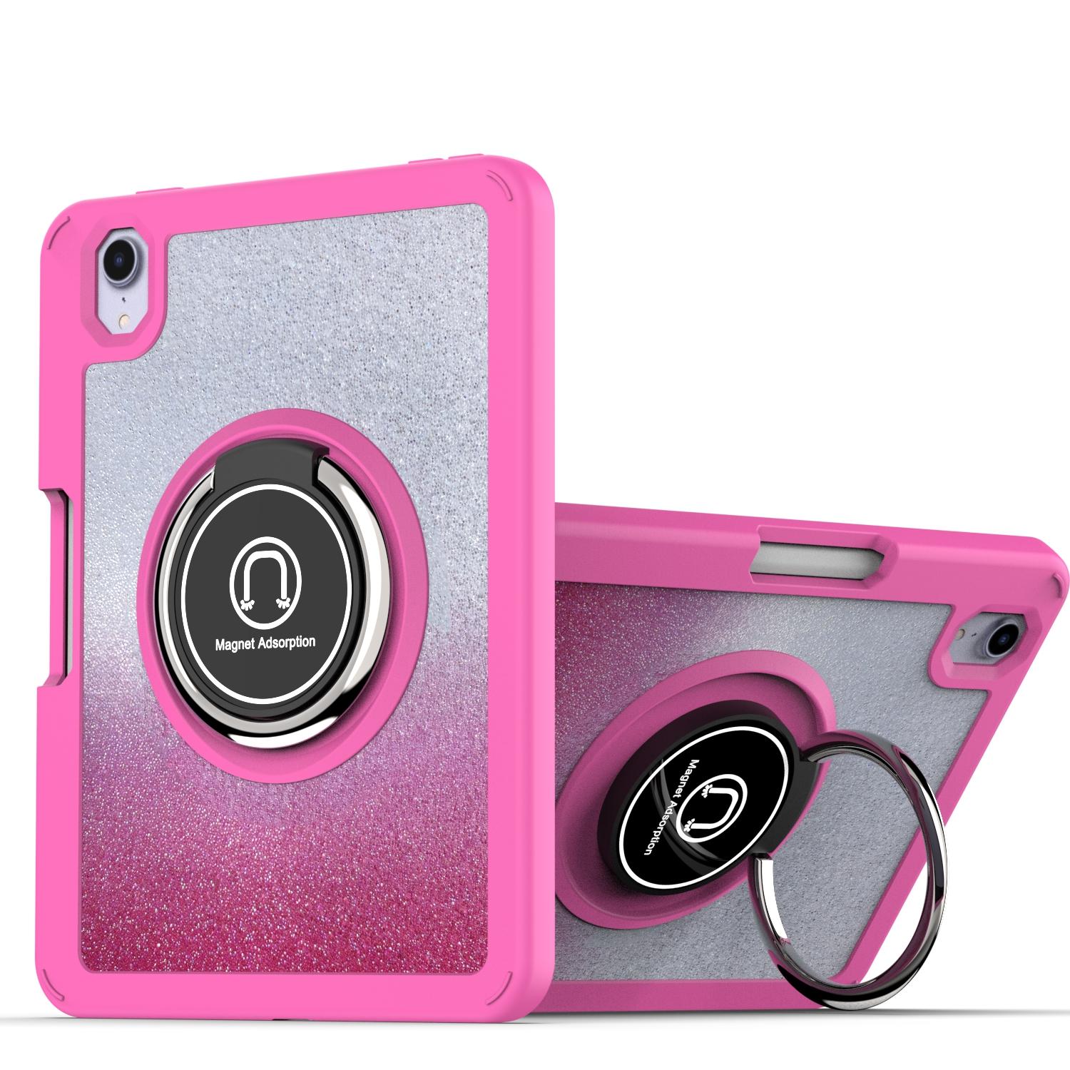 Apple iPad Mini 6th Gen 8.3 inch (2021) Two Tone Diamond Bling Magnetic Ring Stand Hybrid Case Cover - Hot Pink Diamond