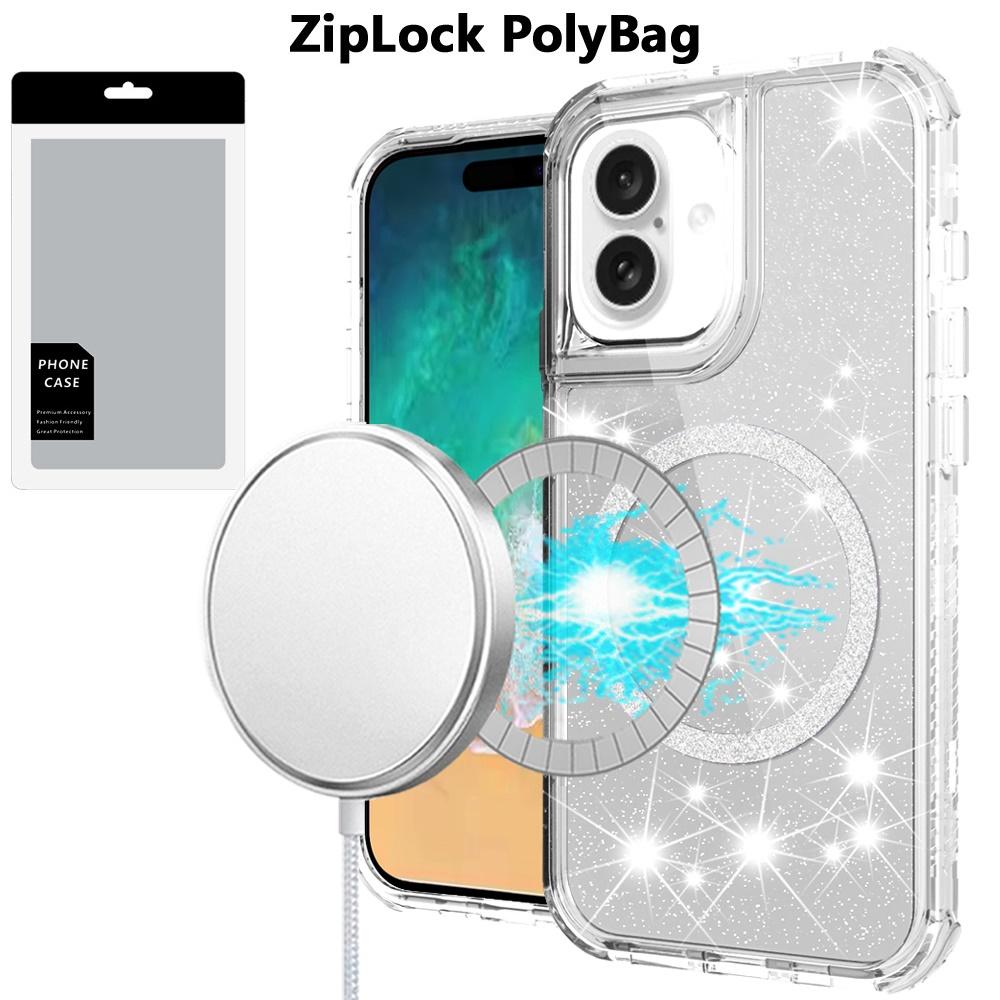 iPhone 16 Plus 6.7" Glitter 3-in-1 Hybrid Case – Magnetic Ring Stand