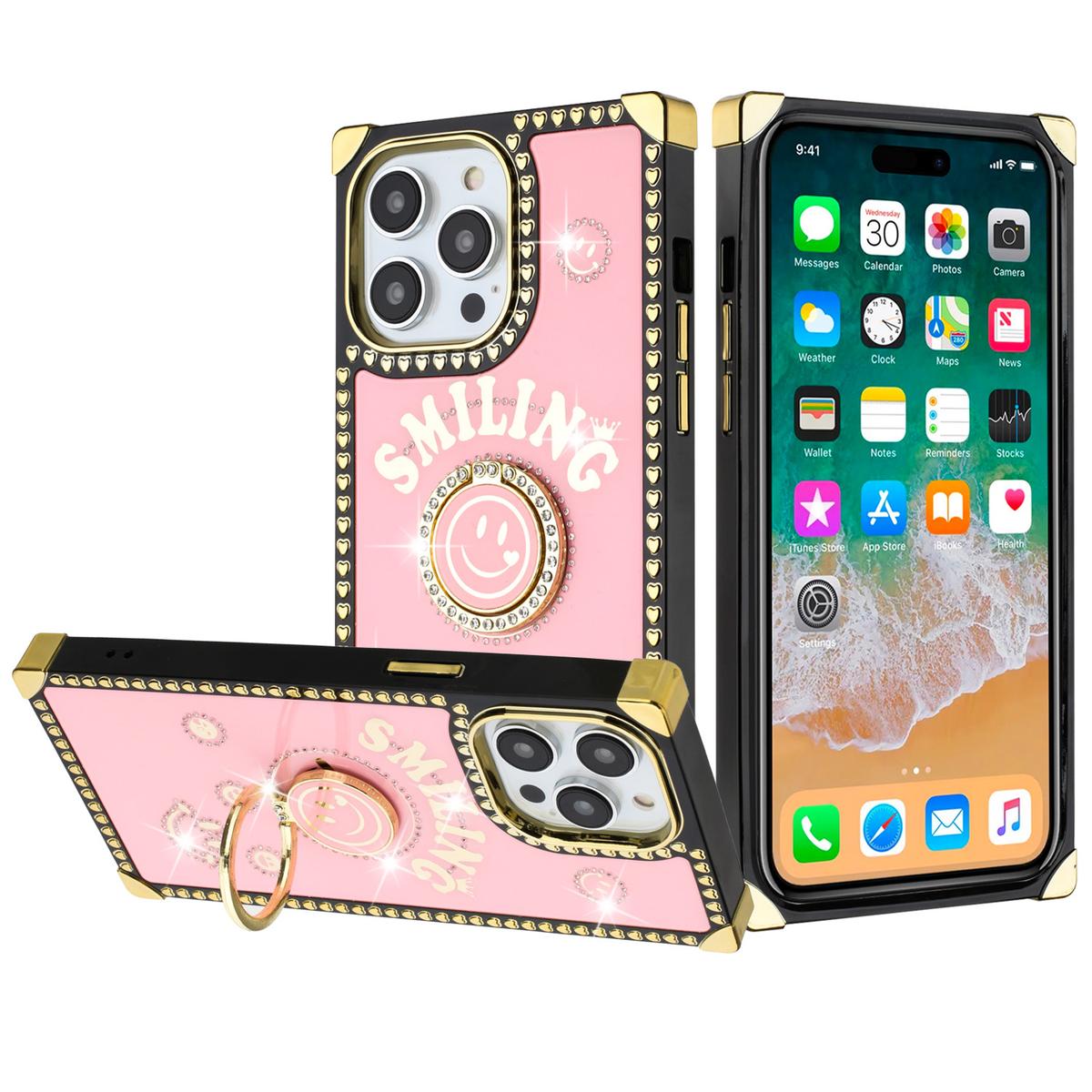iPhone 15 Pro Passion Hearts Smiling Diamond Ring Stand Case Cover, photo 9 of 15