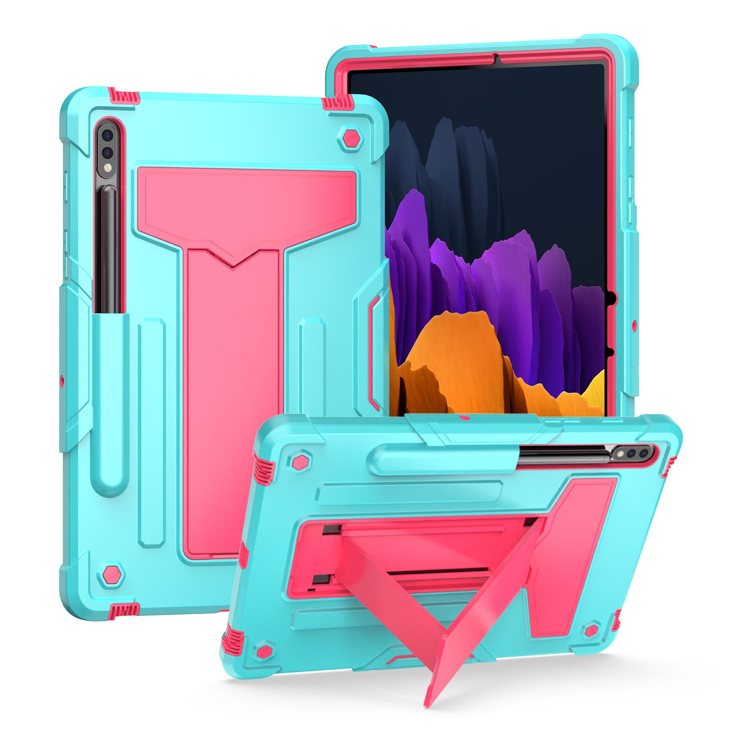 Samsung Tab S8 / Tab S7 Tablet Vertical 3in1 Tough Hybrid Kickstand - Teal/Hot Pink