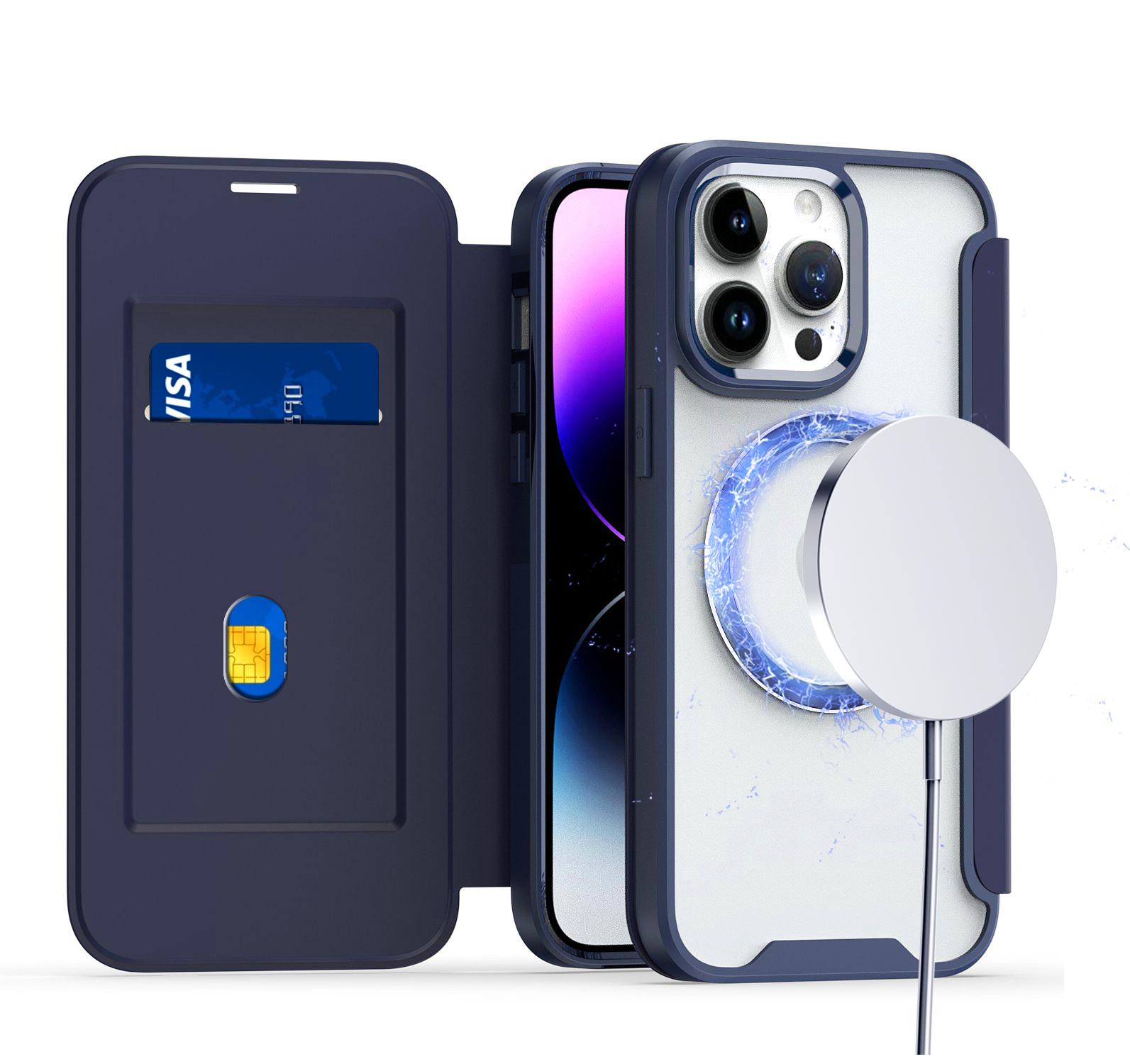 iPhone 15 Flap [Magnetic Circle] Transparent Hybrid - Blue