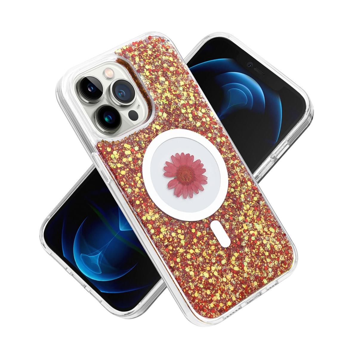 iPhone 15 Pro Real Flower Epoxy Glitter Hybrid Case – Magnetic Ring Circle Design, photo 8 of 12