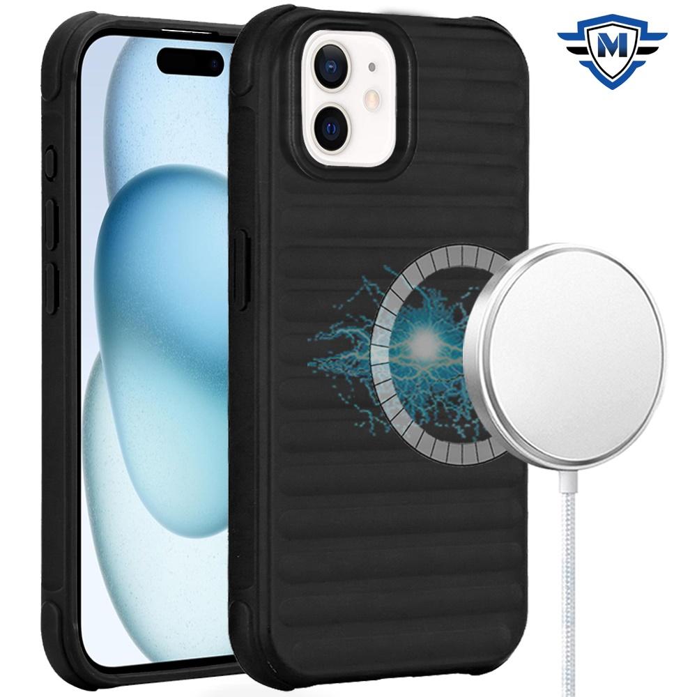 iPhone 15 METKASE Chrome Lined Pattern [Magnetic Circle] Premium Case - Black