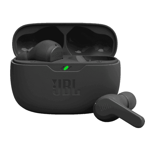 JBL Vibe Beam - True Wireless JBL Deep Bass Sound Earbuds, Bluetooth 5.2, Water & Dust Resistant, Hands-free call with VoiceAware, Up to 32 hours of battery life ( Black, White )