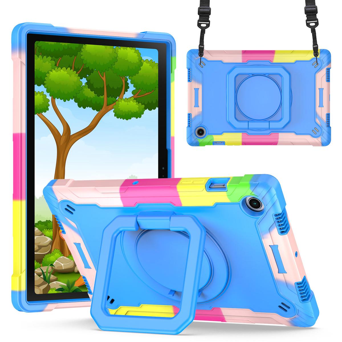 Samsung Galaxy Tab A8 10.5 inch (2022) Tablet Tough Hybrid Rotating 360 Degree Kickstand - Rainbow/Blue