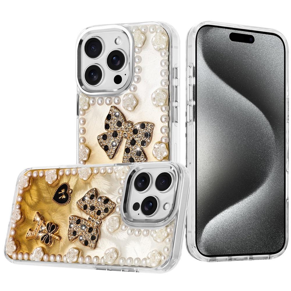 For iP15 Pro Max Pearls Epoxy Glitter Ornaments Design Chrome Edged Case - 9, photo 3 of 3