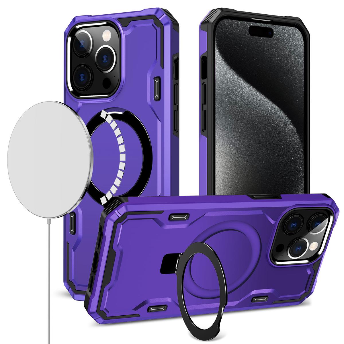 iPhone 15 Magnetic Ring Stand Simplistic Tough Hybrid Case Cover - Dark Purple