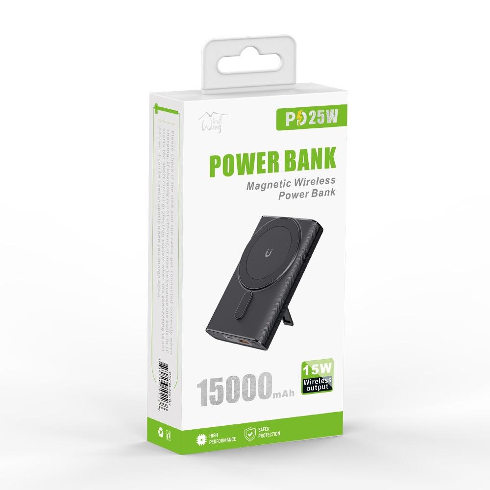 Portable Power Bank with Strong Magnetic Absorption of Wireless Charging with Ring Holder- 15000mAh