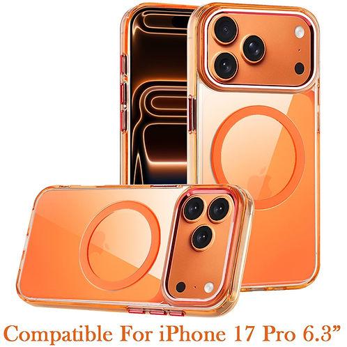 iPhone 17 Pro Max Magnetic Circle Ring Transparent Premium Acrylic Case with Metal Buttons & Camera Raised Lip – Cosmic Orange, photo 2 of 3