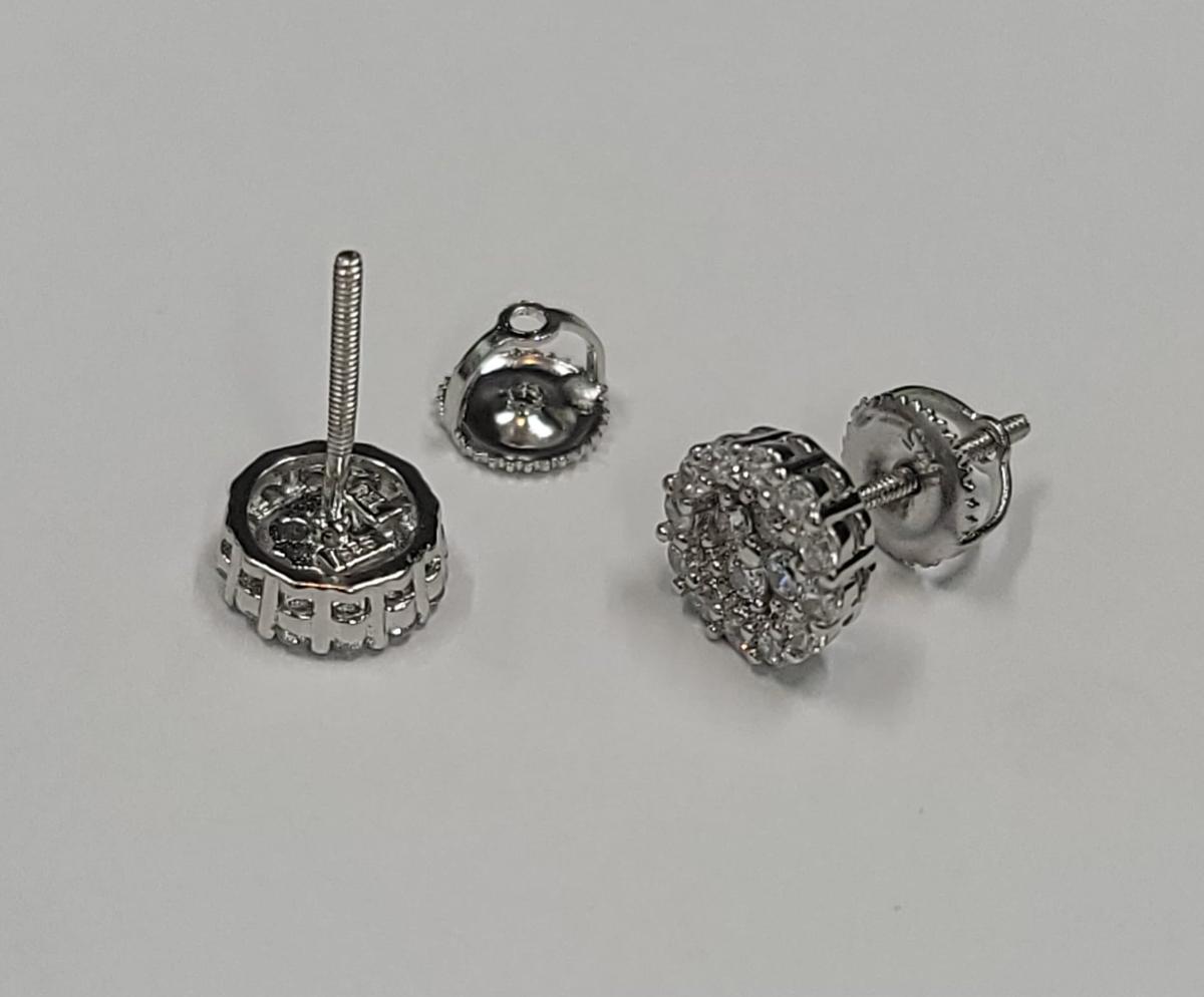 S925 Steeling Silver Finish Cubic Zirconia CZ 8mm Round Flower Stud Earrings, photo 3 of 3
