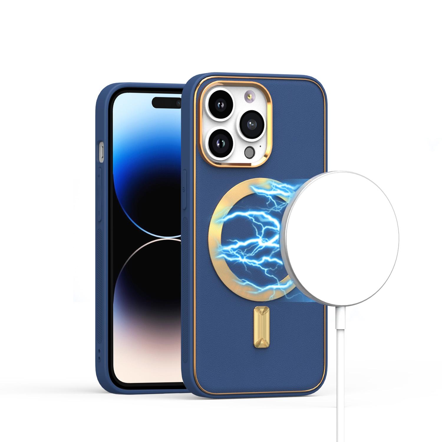 iPhone 15 Ultimate Quality PU Leather Hybrid Case Cover - Blue