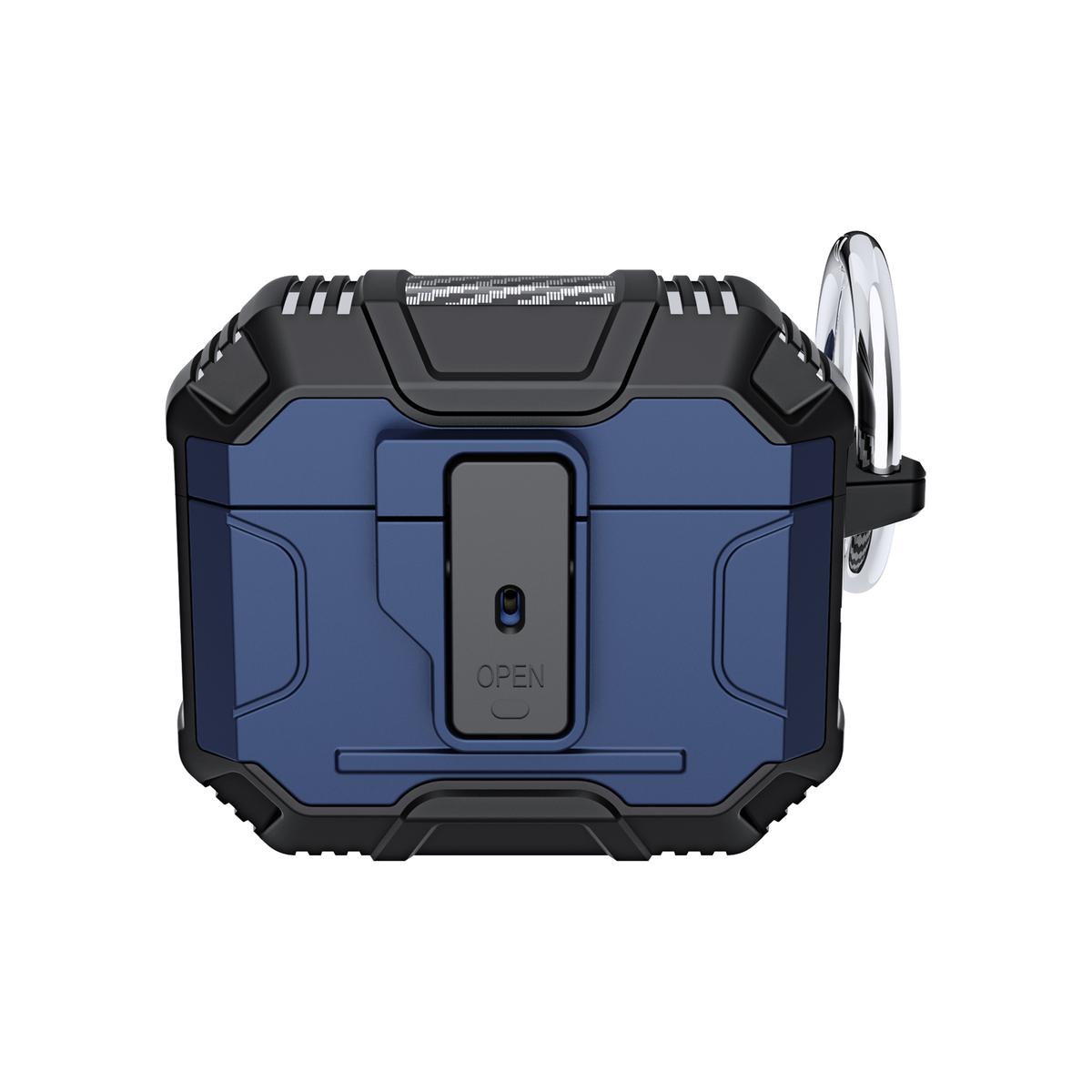 AirPods 3 Rugged ShockProof Hybrid With Open Button Metal Hook Case Cover - Blue