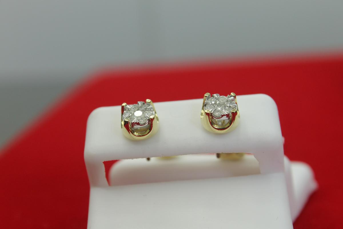 10K Gold With Natural Diamonds Screw Back Earrings, photo 3 of 3