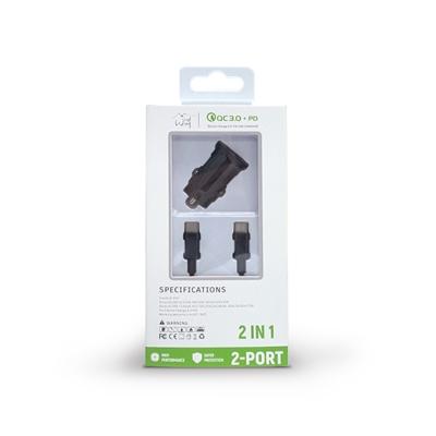 35W Fast Car charger 2 in 1 with Dual ports, C to C Cable in Black, photo 2 of 4