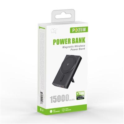 Portable Power Bank with Strong Magnetic Absorption of Wireless Charging with Ring Holder- 15000mAh