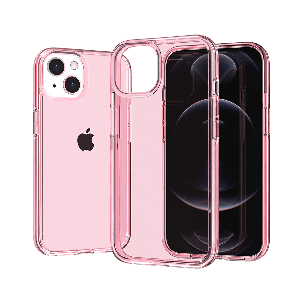 For iPhone 13/14 Sturdy Ultra Thick 3mm Transparent Hybrid Case Cover - Pink