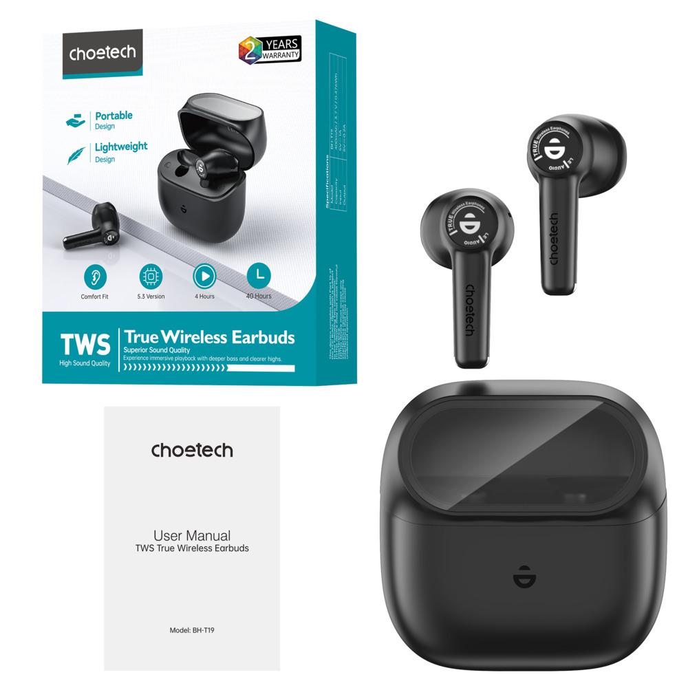 CHOETECH BH-T19 TRUE WIRELESS EARBUDS - 5.3 VERSION - 4 HOURS PLAY TIME - SMART TOUCH - BLACK, photo 5 of 5