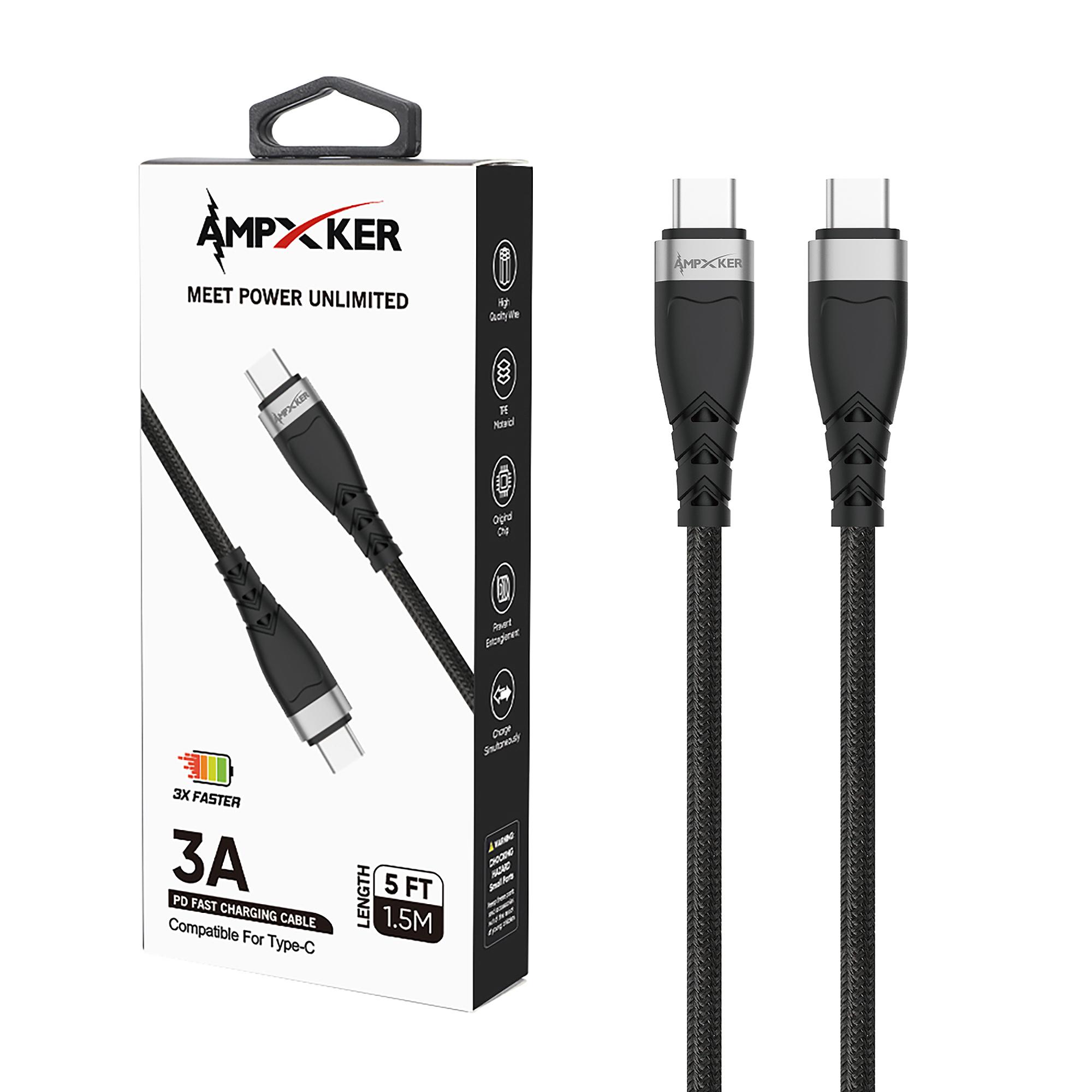 AMP-PD Type C - Cable - 3 AMP - Fast Charging - Nylon Braided Aluminium Alloy - Black