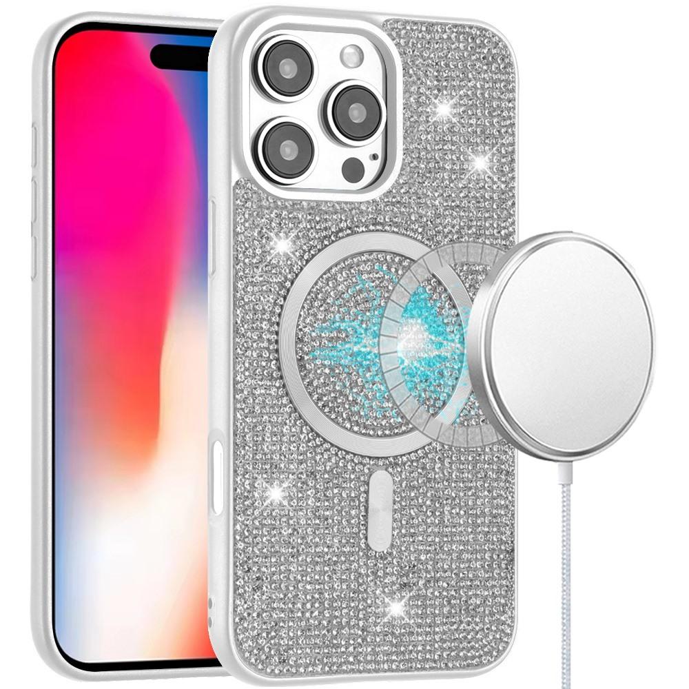 For iPhone 16 Pro 6.3 inch Diamond [Magnetic Circle] with CD Pattern Hybrid - White