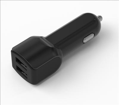 Fast 3.1A Car Charger Adapter with Dual USB ports in Black In Loose Package