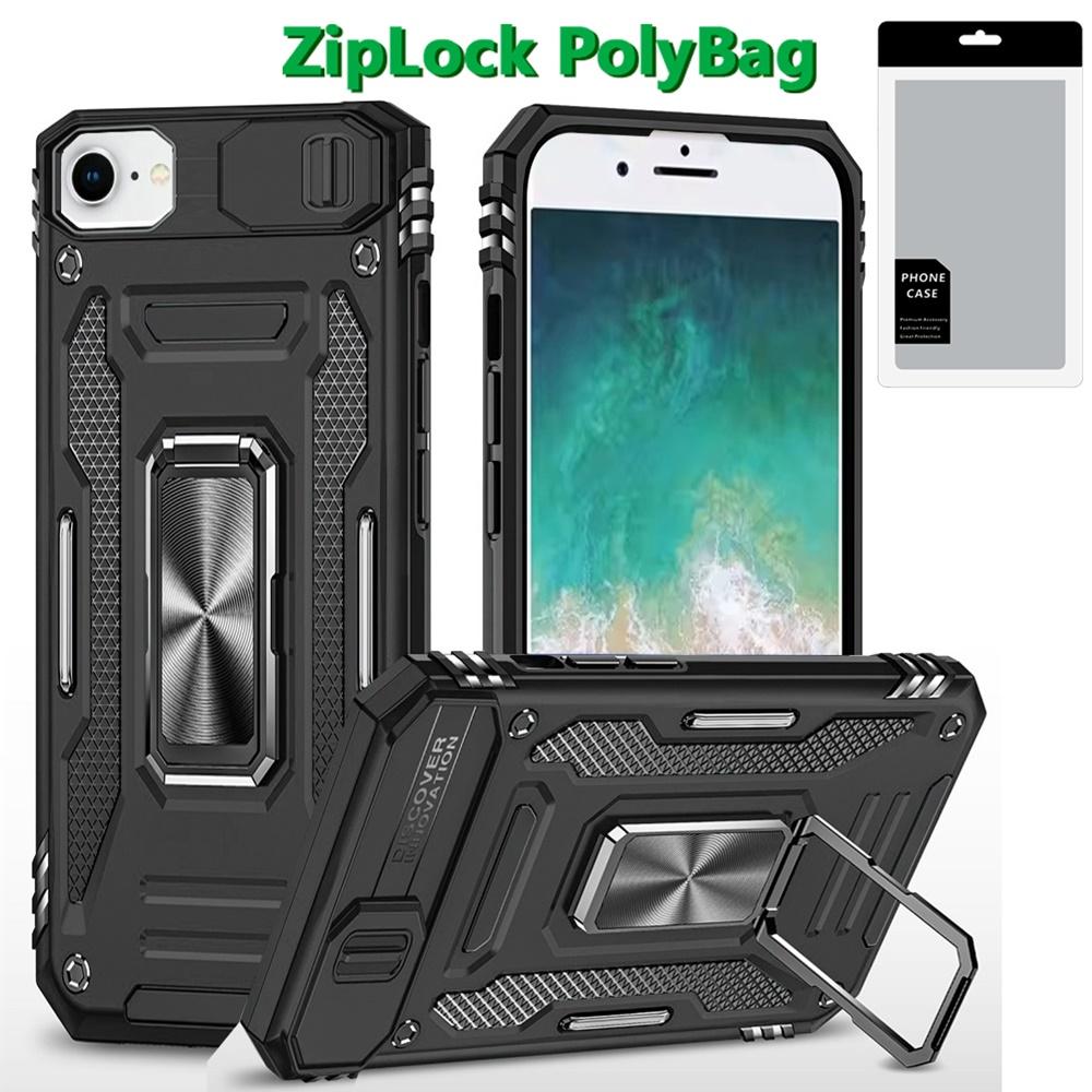 iPhone 16E / SE4 Utter Tough Hybrid Case – Movable Camera Cover with Metal Ring Kickstand & Rugged Protection