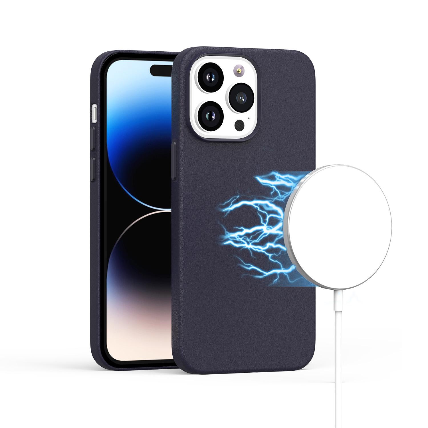 iPhone 15 PU Leather with inner [Magnetic Circle] Colored Metal Buttons - Ink