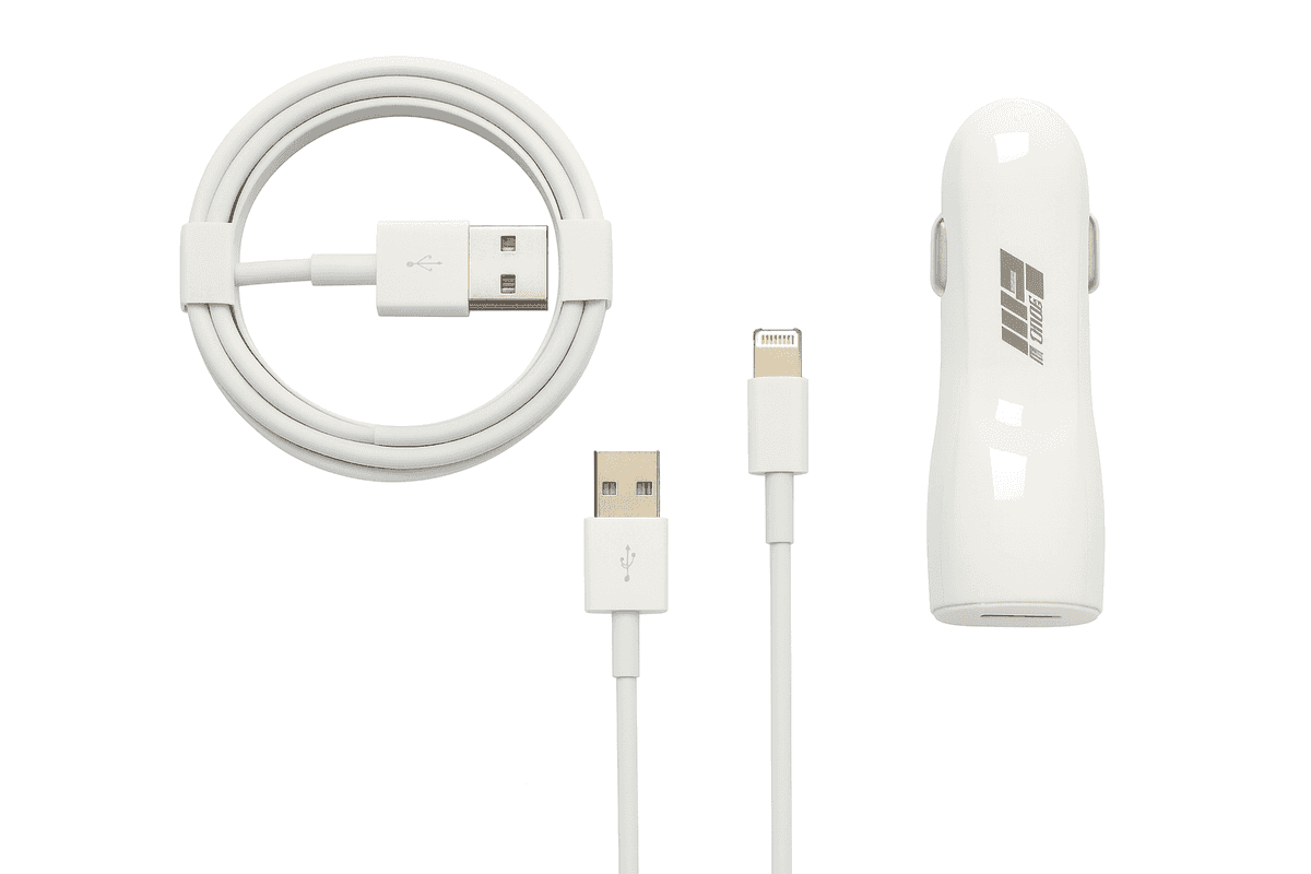 Generic White Car Charger & USB Cable Set, photo 2 of 2