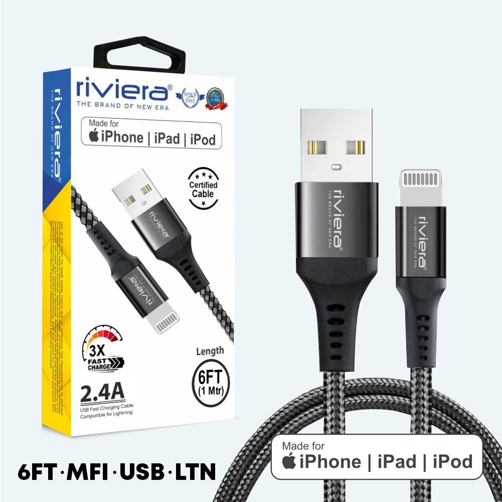 [USB - iPhone Lightning - MFI] Fast Charging Cable - RIVIERA - BLACK Braided
