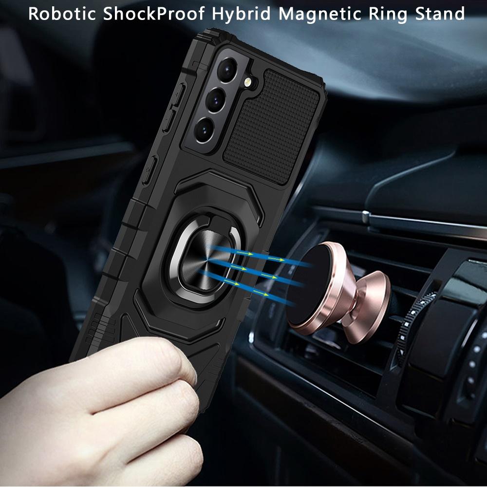 Samsung Galaxy S22 Plus Robotic Hybrid with Magnetic Ring Stand Case Cover - Black, photo 2 of 3