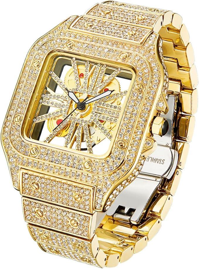 Moissanite Diamond Skeleton Openwork Quartz Watch – Unisex Luxury Transparent Mechanical Look, Stainless Steel Strap