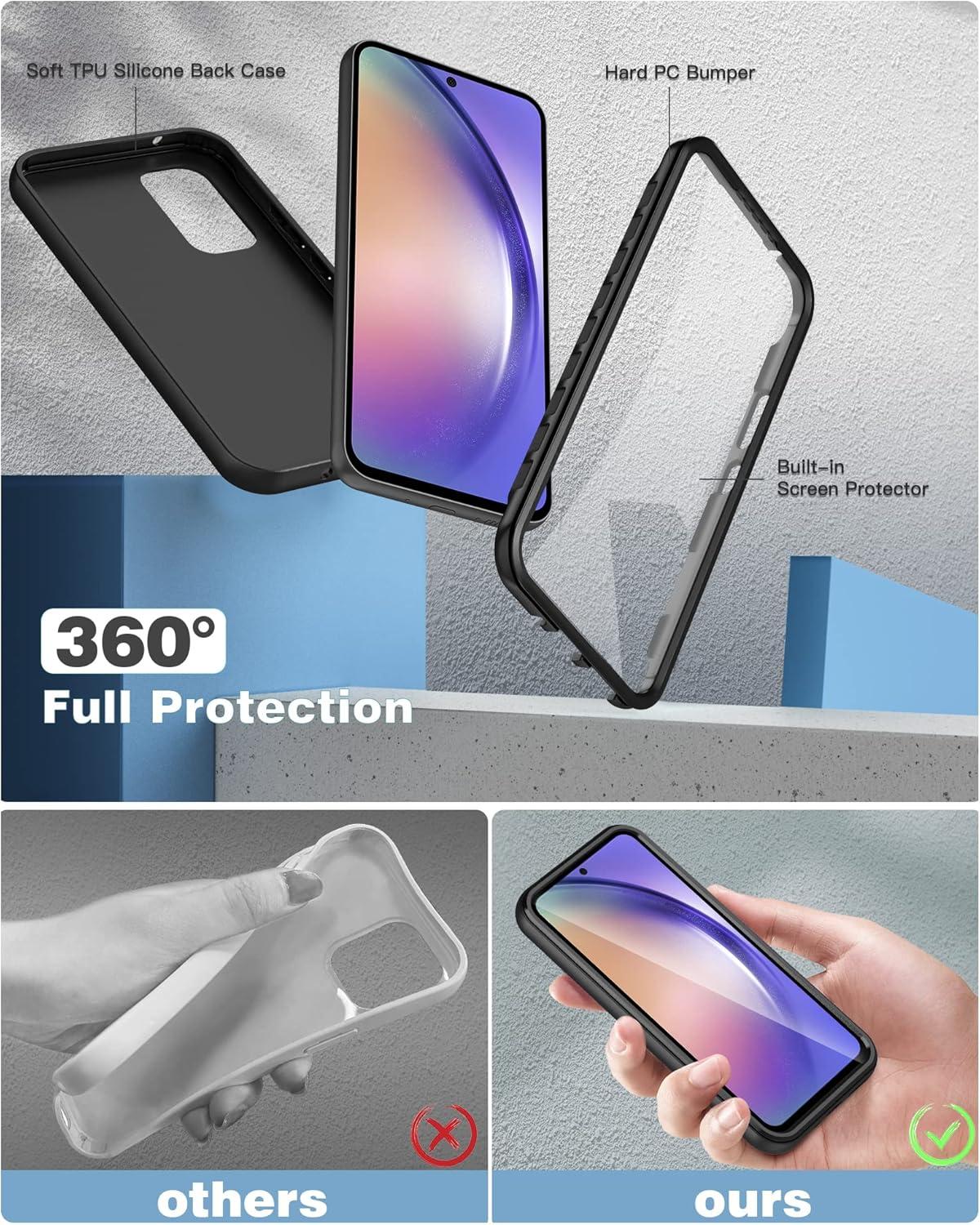 CASE for Samsung Galaxy A54 5g Case: Shockproof Protective Silicone Phone Cases - Slim Full Protection Cell Phones Cover with Screen Protector - Dual Layer Rugged Cell Covers Black, photo 2 of 6
