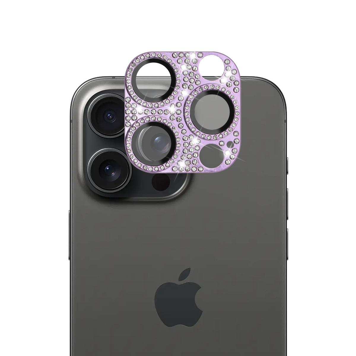 iPhone 16 Pro 6.3 inch Diamond Bling Camera Lens Full Tempered Glass - Purple