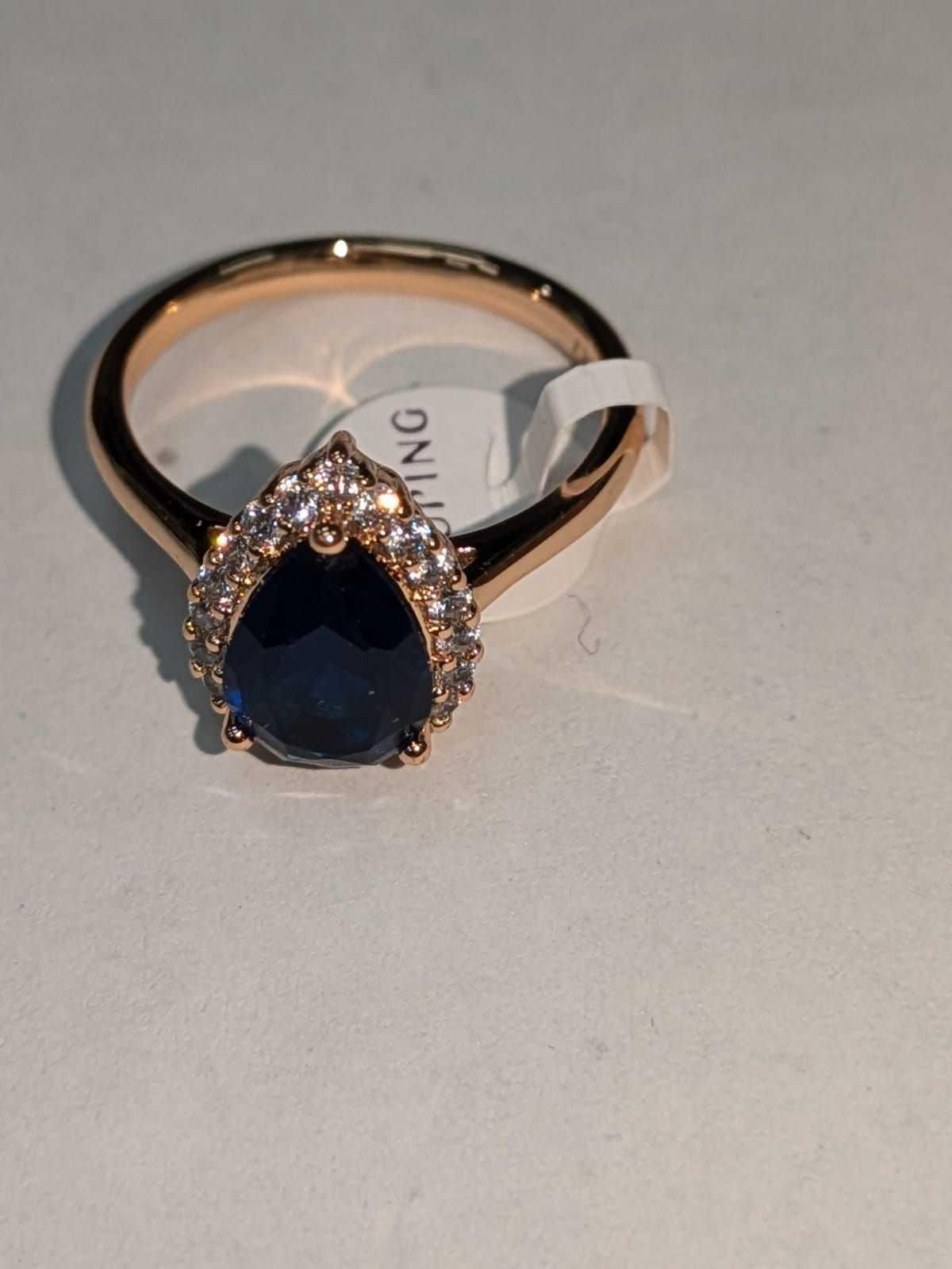 Golden Gemstone Ring Pear Shape Blue Sapphire Halo Engagement Rings Gift For Her, photo 2 of 2