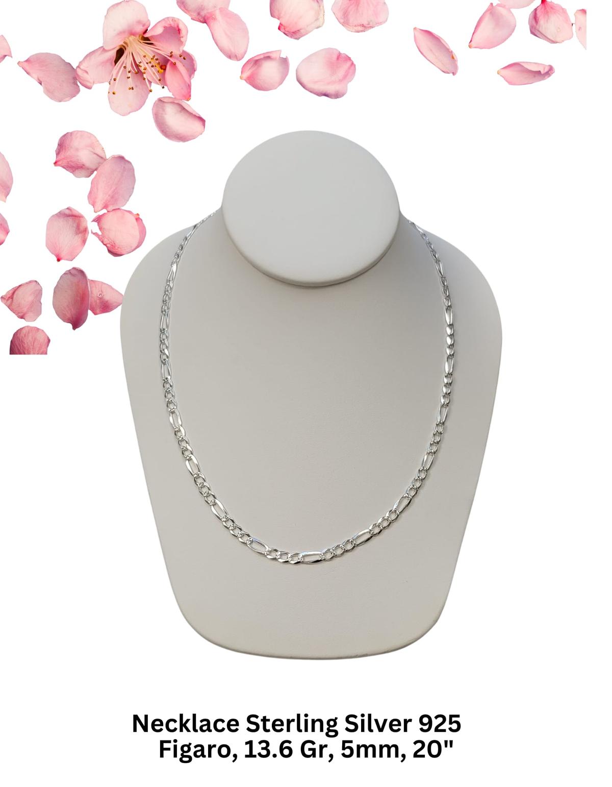 Necklace Sterling Silver 925 Figaro, 13.6 Gr, 5mm, 20"