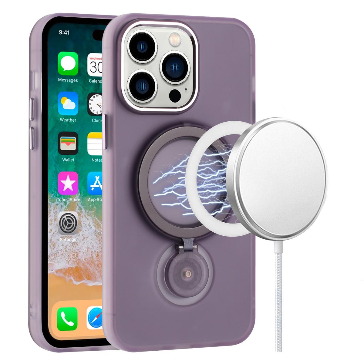 iPhone 15 Hoop Kickstand [Magnetic Circle] HD Transparent Chrome Hybrid - Purple