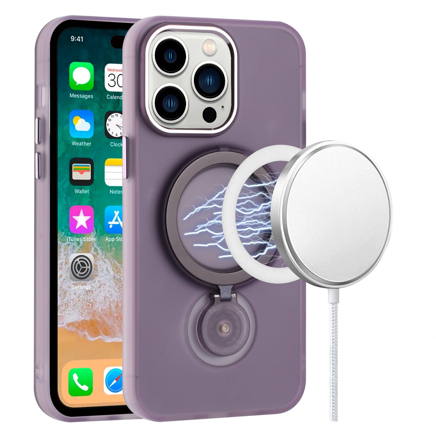 iPhone 15 Hoop Kickstand [Magnetic Circle] HD Transparent Chrome Hybrid - Purple