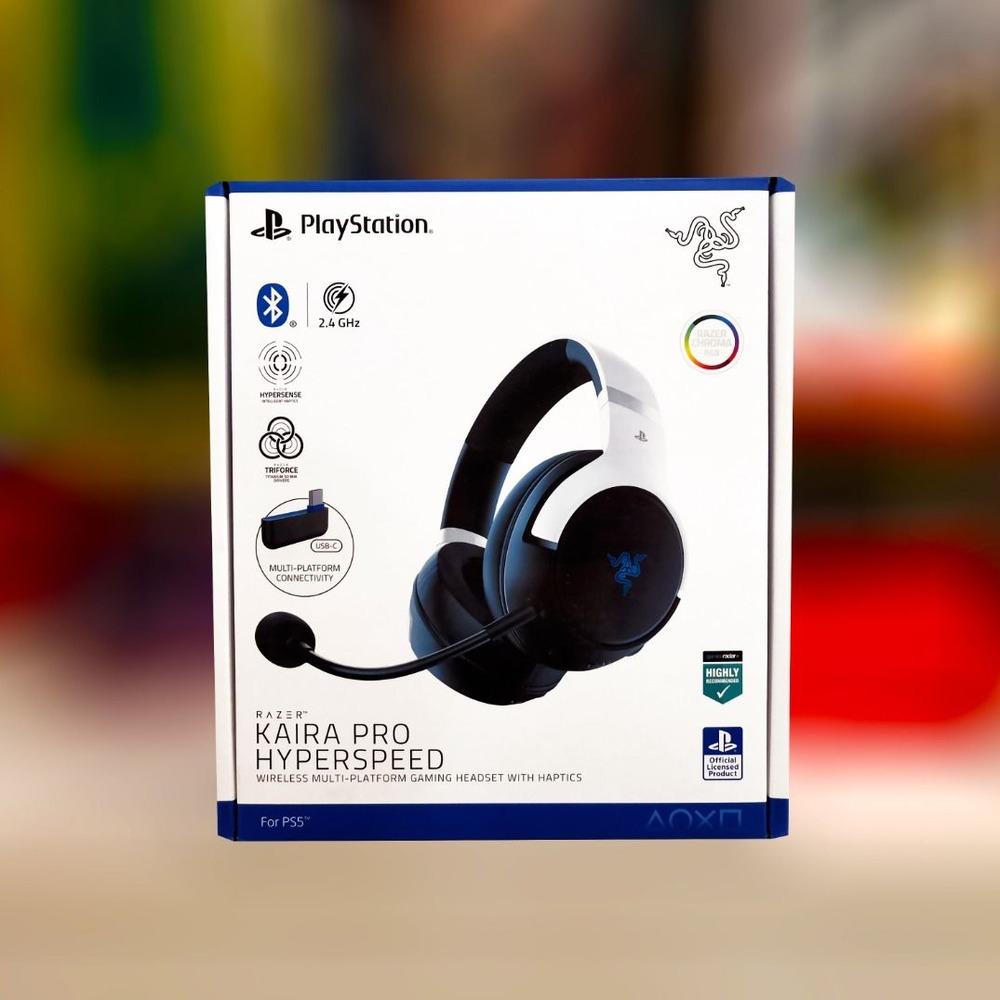 Razer Kaira Pro HyperSpeed Wireless Gaming Headset with Haptics for PlayStation 5 / PS5, PS4, PC, Mobile: Titanium 50mm Drivers - Hybrid Mic - Low Latency Bluetooth - 30 Hr Battery - White & Black