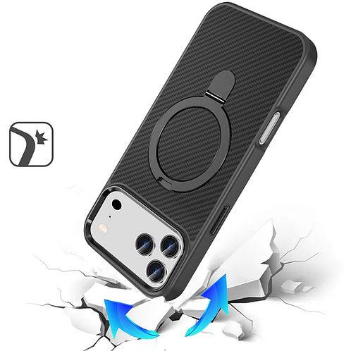 IPhone 17 Pro Max Carbon Design Magnetic Circle Ring Stand Hybrid Case – Black, photo 3 of 3