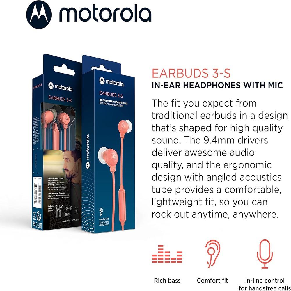 Motorola Earbuds 3-S Wired Earbuds with Microphone EARBUDS3S-PEACH