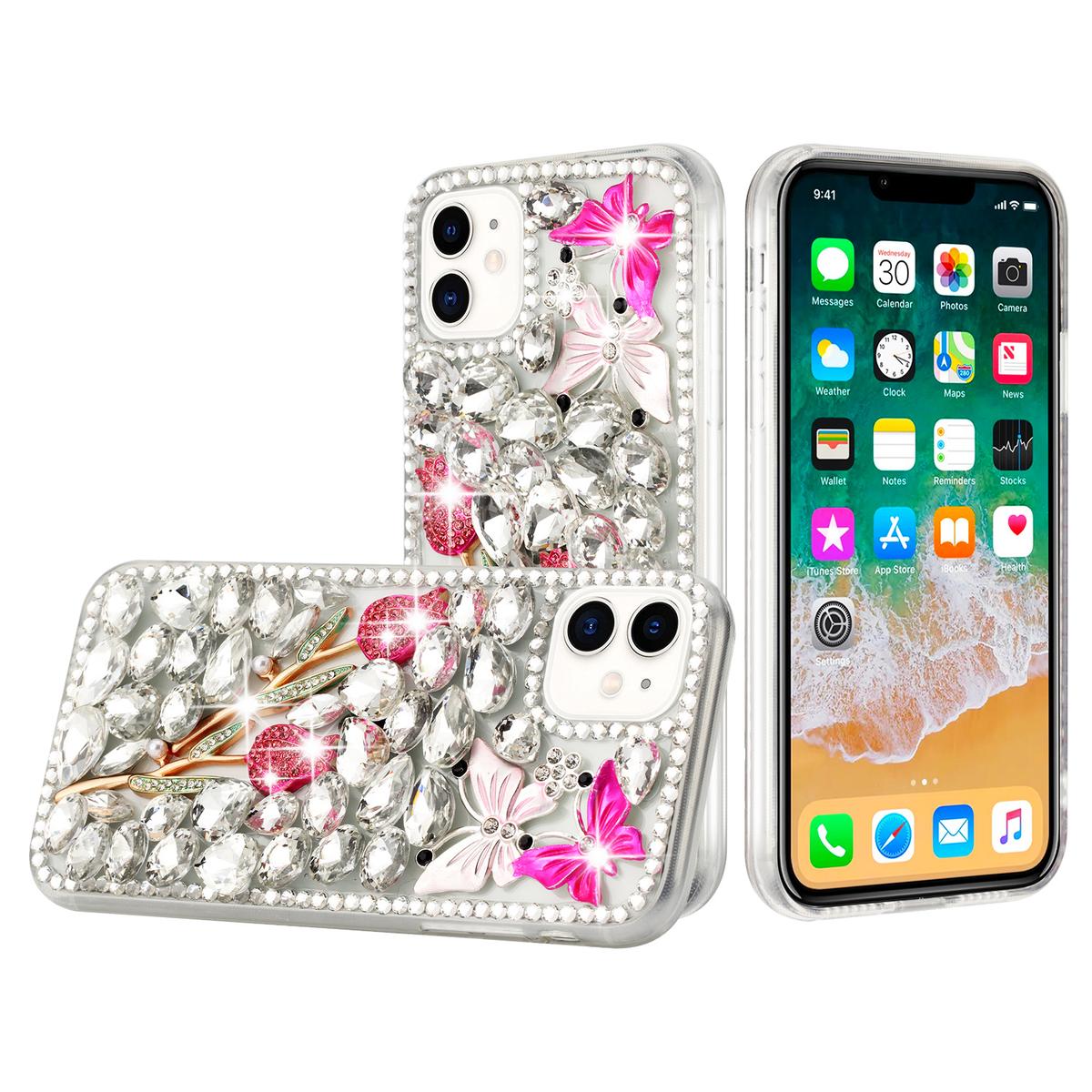 iPhone 15 Full Diamond with Ornaments Case Cover - Crystal Exquisite Garden