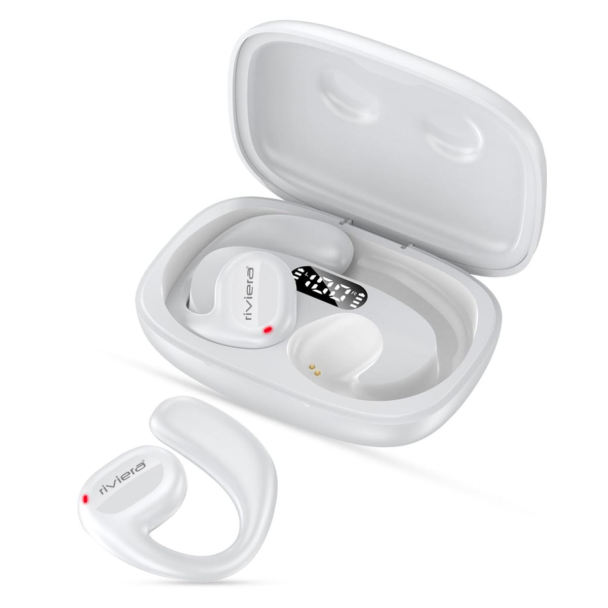 Riviera R013 Earbuds with 25H Music Playtime 5.2 Bluetooth Earbuds with Built-in Mic, IPX4 Waterproof Headset LED Display for Sport, Workouts, Running, Cycling(White), photo 2 of 6