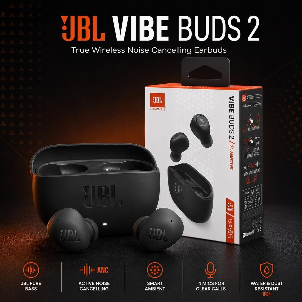 JBL Vibe Buds 2 True Wireless Bluetooth Earbuds - Black