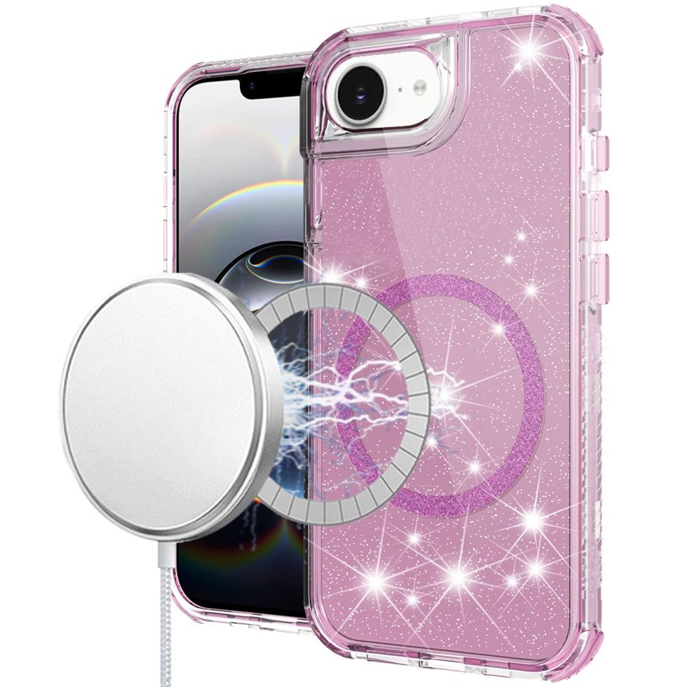 iPhone 16E (E Edition) / SE4 (2025) Magnetic Ring Glitter 3-in-1 Hybrid Case – Sparkly Shockproof Cover with Kickstand & Car Mount Support