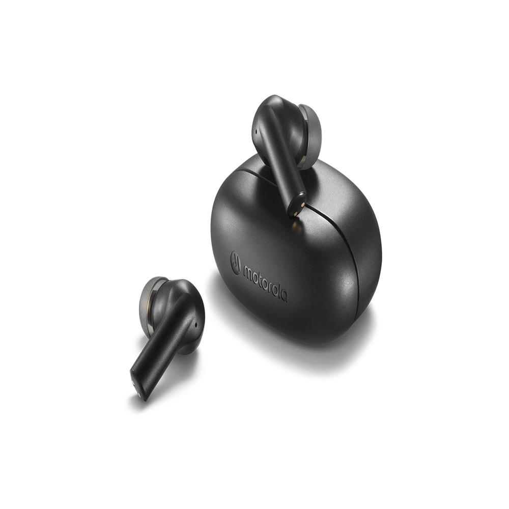 MOTO BUDS 500 ANC - ACTIVE NOISE CANCELING TRUE WIRELESS EARBUDS - 20 hours of music and calls - control with a tap or your finger. Plus IPX4 rating, they're sweat and splash-proof BLACK, photo 2 of 3