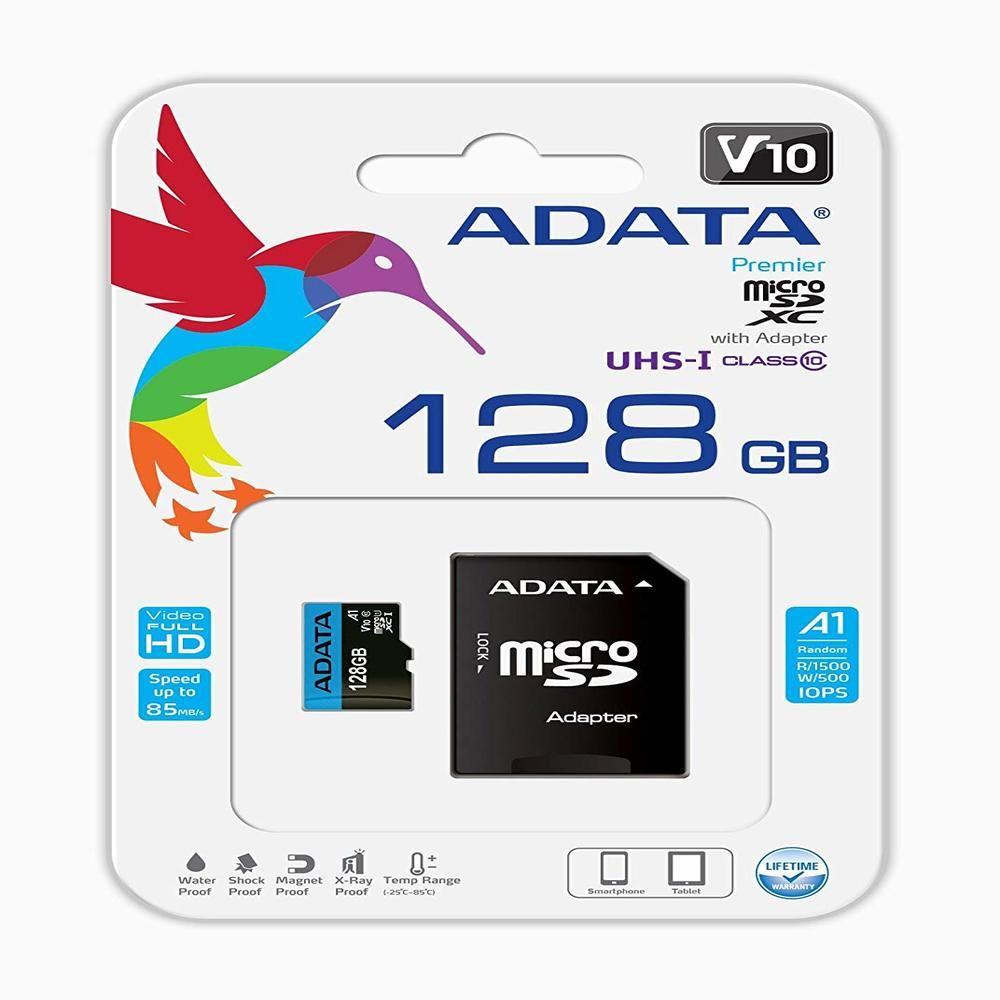 ADATA Premier 128GB MicroSDHC/SDXC UHS-I Class 10 V10 A1 Memory Card -Black